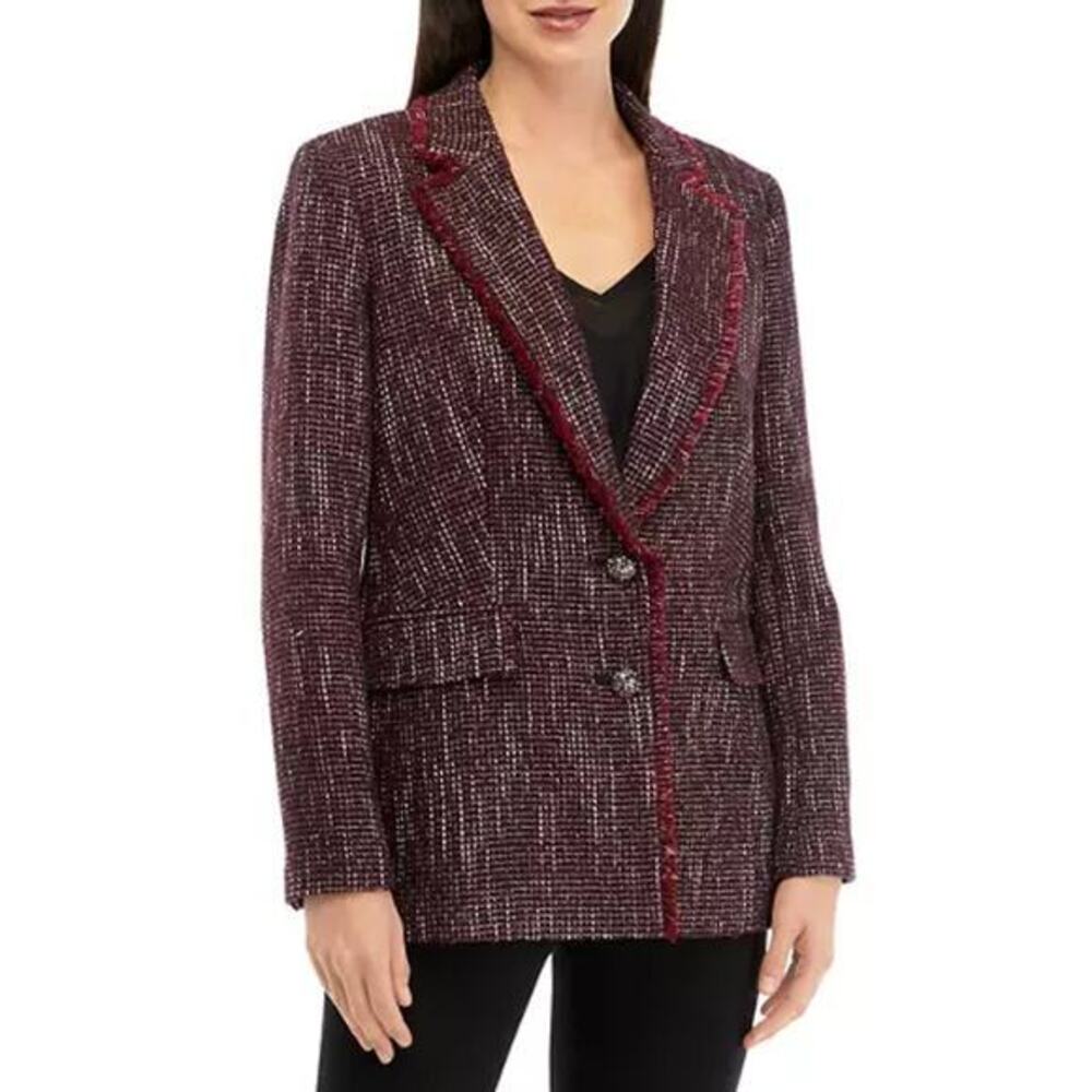 Karl Lagerfeld Paris Women's Red Tweed Long Sleeve Single-Breasted Blazer NWT